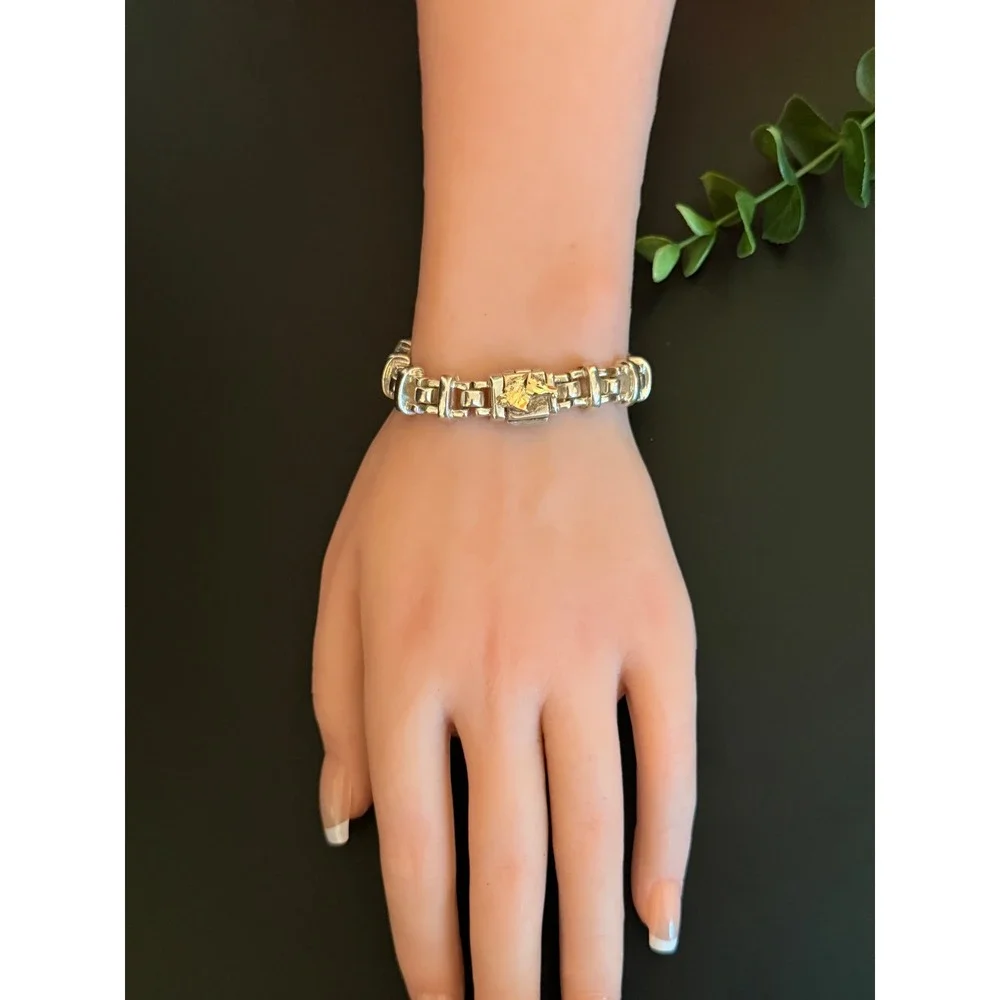 Sterling Silver 14k Gold Horse Head Link Bracelet 7.5